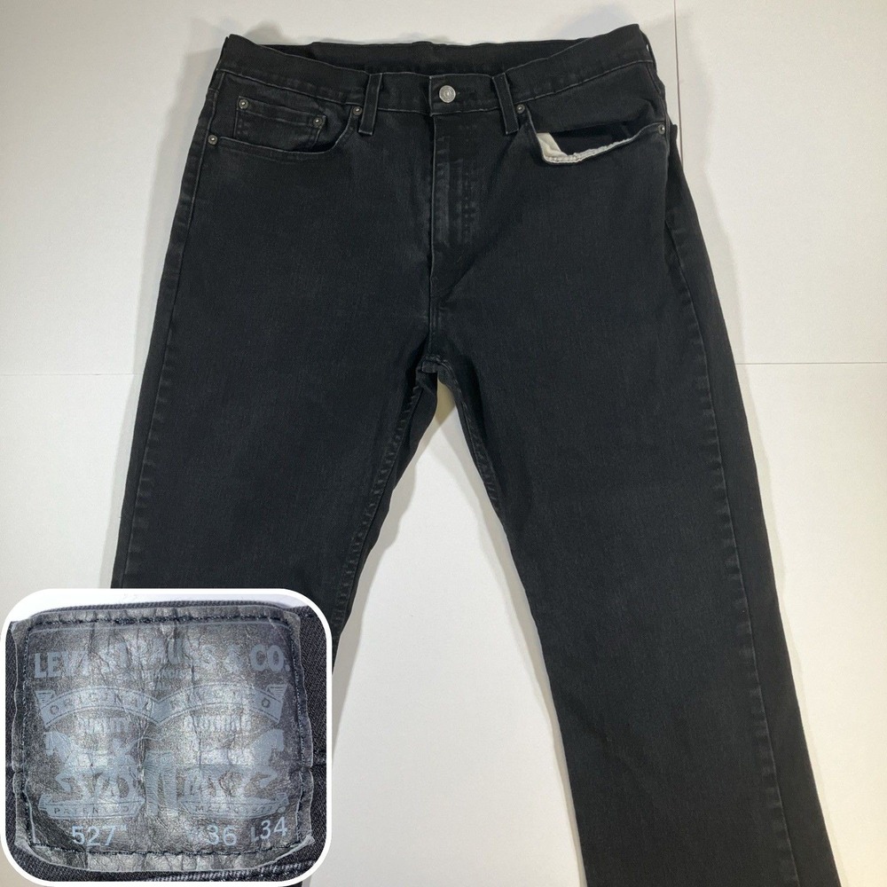 Levi's 527 Jeans Mens 36x34 Black Slim Bootcut Stretch Denim